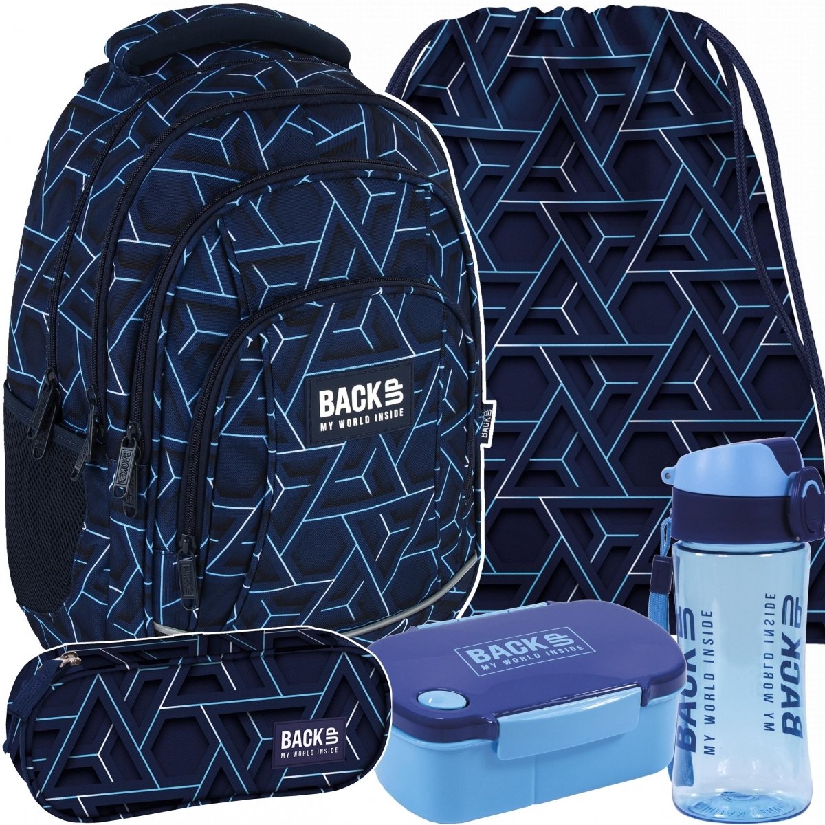 Plecak Backup Szkolny Młodzieżowy Dla Chłopaka Niebieski Ion Komplet 5ele