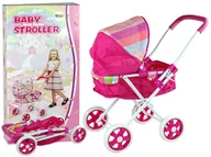 Wózki dla lalek - Import LEANToys Wózek Spacerówka Dla Lalek Różowy z Kolorowym Daszkiem 66 cm 9420 - miniaturka - grafika 1