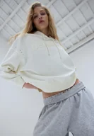 Bluzy damskie - Stradivarius Bluza z Kapturem, haftem i ćwiekami Ecru S - miniaturka - grafika 1