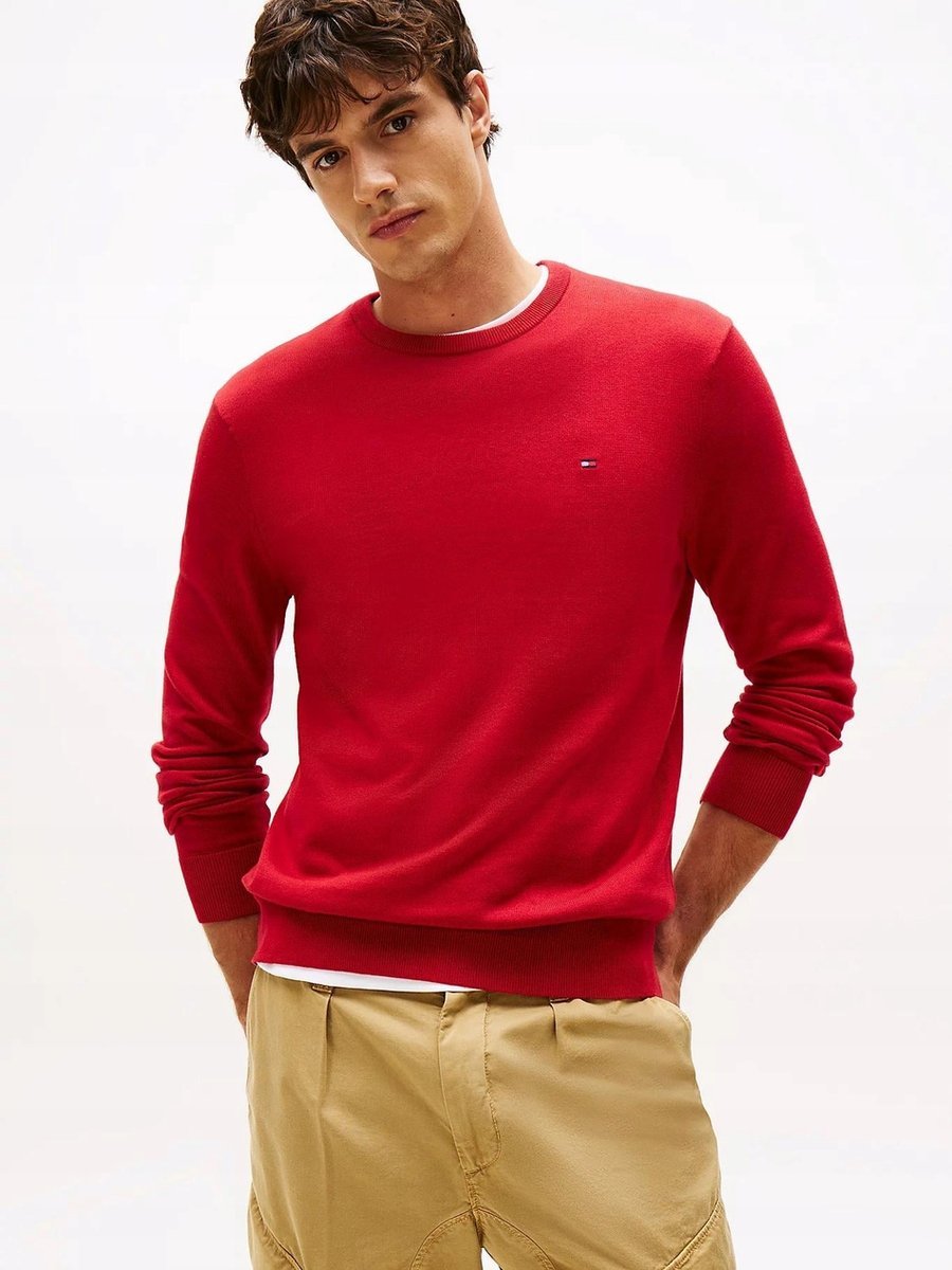 TOMMY HILFIGER CZERWONY SWETER MĘSKI Z LOGOWANIEM BAWEŁNIANY S 16EA
