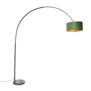 QAZQA Lampa Arc czarny aksamitny klosz zielony ze złotem 50 cm - XXL - Lampy stojące - miniaturka - grafika 1