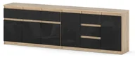 Komody - Komoda Pojemna Szafka 6 Szuflad 240cm Salon Sypialnia Sonoma Czarny Połysk - miniaturka - grafika 1