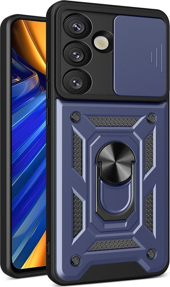 Etui pancerne Hybrid Armor Camshield z osłoną aparatu i metalowym ringiem do Samsung Galaxy S25 - niebieskie