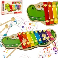 Instrumenty muzyczne dla dzieci - Cymbałki Drewniane Kolorowe dla Dzieci Szkolne Edukacyjne Pałki Krokodyl - miniaturka - grafika 1