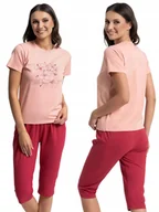 Piżamy damskie - Piżama Damska Bawełniana Dwuczęściowa z Kwiatowym Nadrukiem RÓŻOWY MORAJ S - miniaturka - grafika 1