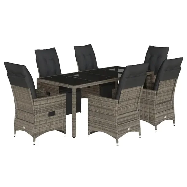 Zestaw bistro ogrodowy szary z regulowanym fotelem i stolikiem 190x90x75 cm