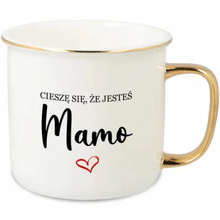 KUBEK UCHO RANT ZŁOTY PORCELANA RETRO PREZENT CIESZĘ SIĘ ŻE JESTEŚ MAMO WZ - Kubki - miniaturka - grafika 1