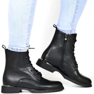 Botki damskie - DAMSKIE TRZEWIKI BOTKI SKÓRZANE FILIPPO 6520 CZARNE - miniaturka - grafika 1