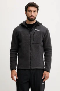 Jack Wolfskin bluza sportowa KAMMWEG PILE męska kolor czarny z kapturem gładka 1711271 - Bluzy męskie - miniaturka - grafika 1