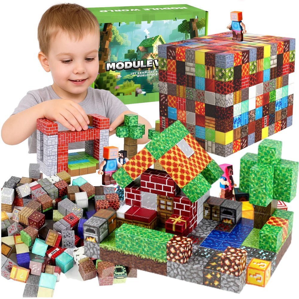 Klocki magnetyczne kostki kolorowe sześciany 150 el. PIXELE Duży Zestaw MIX XXL Module World 6 ludzików