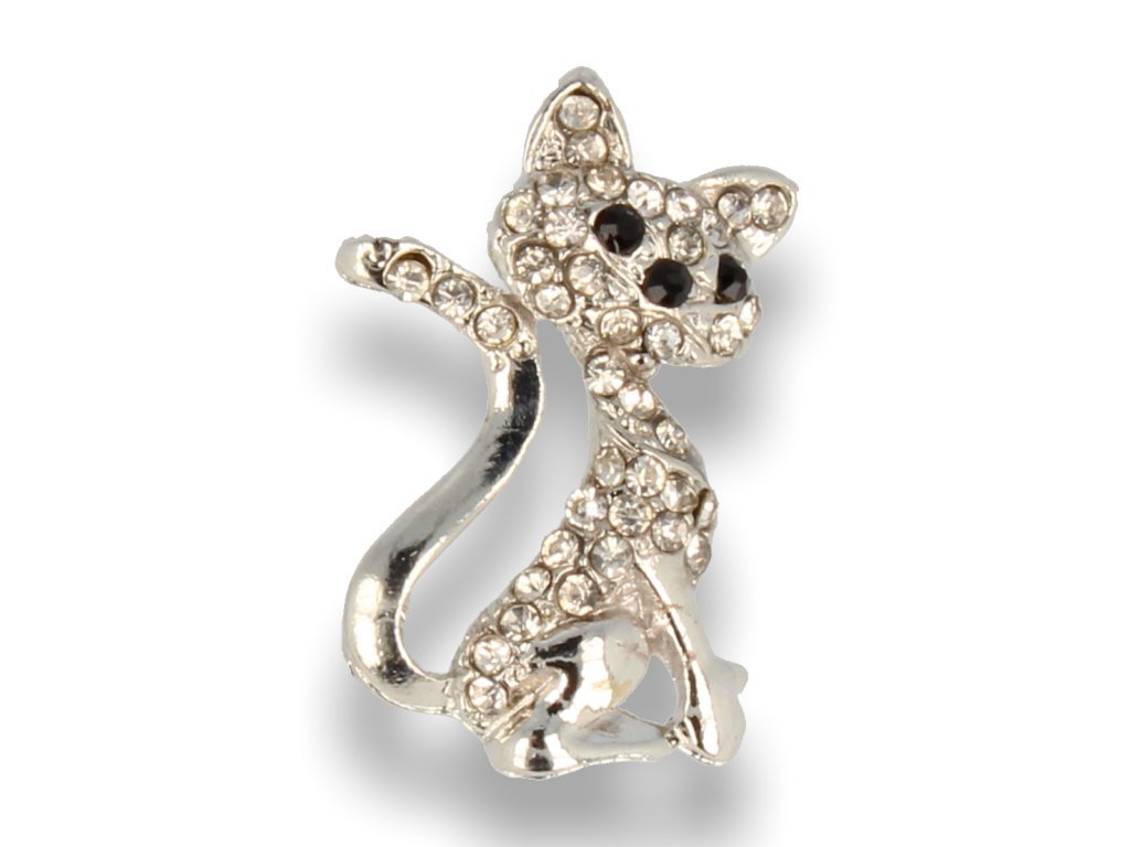 BROSZKA DAMSKA Srebrny Kotek z Cyrkoniami