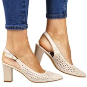 Czółenka - DAMSKIE CZÓŁENKA AŻUROWE NA SŁUPKU BEZ PIĘTY SERGIO LEONE 163 CIELISTE - miniaturka - grafika 1