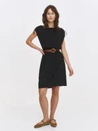 Sukienki - Czarna sukienka z efektownymi ramionami - miniaturka - grafika 1