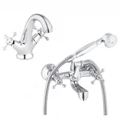 Baterie umywalkowe - Zestaw baterii wannowo-prysznicowa umywalkowa retro chrom - miniaturka - grafika 1