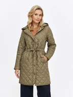 Kurtki damskie - Długa pikowana kurtka z odpinanym kapturem - miniaturka - grafika 1