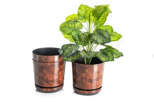 18 cm wzór DREWNO * Doniczka z podstawką * z drenażem * efekt deski * imitacja drewna * drewniany deseń * wysoki połysk * klasyczna * styl naturalny.. - Donice - miniaturka - grafika 1