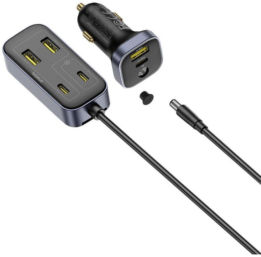 Ładowarka samochodowa Baseus BackseatPal L1 110W 3 x USB-A + 3 x USB-C z przedłużaczem 1,5 m - czarna
