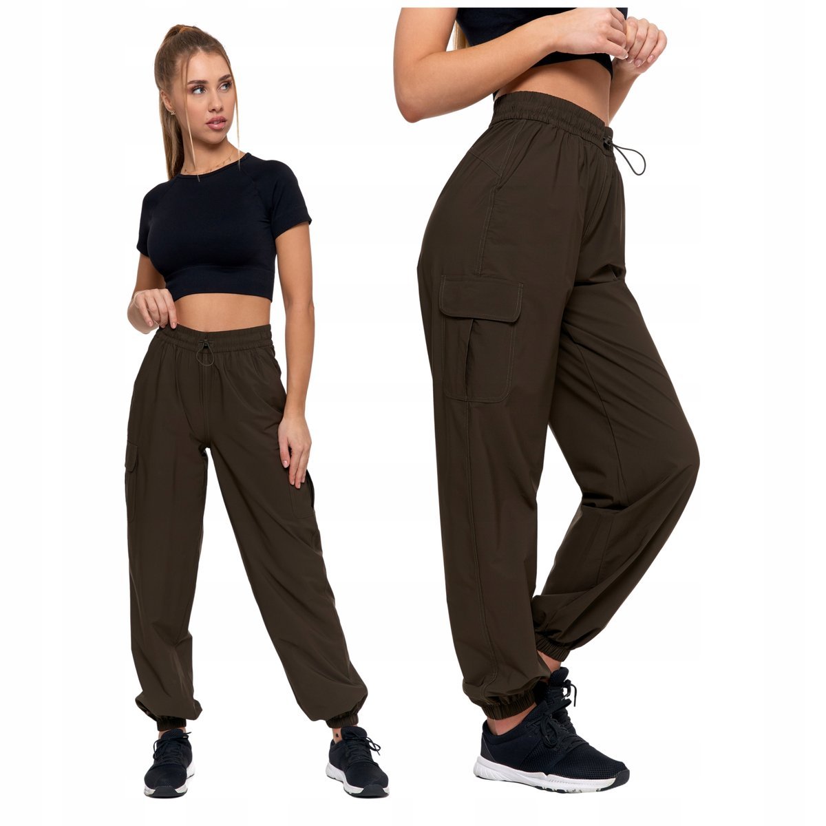 Spodnie Bojówki Damskie Wysoki Stan Luźne Parachute Wygodne Modne MORAJ XXL