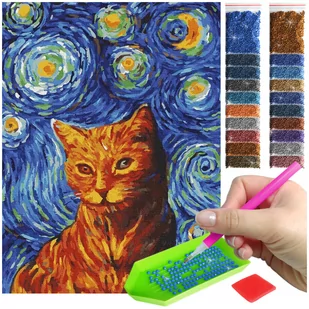 Haft Diamentowy ARTULIO, Obraz DIY 5D, Diamond Painting, Mozaika Diamentowa 30X40cm (Kot na tle abstrakcyjnego nieba) + Zestaw Akcesoriów - Zabawki kreatywne - miniaturka - grafika 1