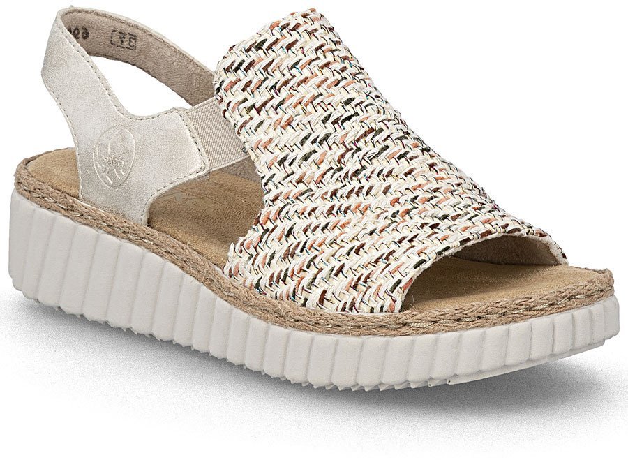 Rieker Sandały damskie na platformie plecionka beżowe Rieker 69276-60 36