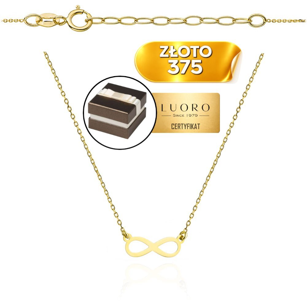 NASZYJNIK ZŁOTY 375 ŻÓŁTY ZNAK NIESKOŃCZONOŚCI CELEBRYTKA 42 CM +3 CM