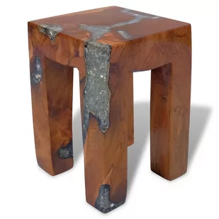 vidaXL Taboret na 4 nóżkach z drewna tekowego i żywicy 30x30x40 cm - Taborety i hokery - miniaturka - grafika 1