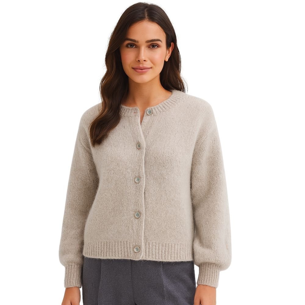 Sweter Damski Kardigan z Guzikami Włoski Beżowy M/L