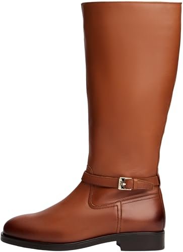 Tommy Hilfiger Damskie TH BUCKLE RIDING LTHR LONG BOOT FW0FW08873 wysokie kozaki, brązowe (kora cynamonu), 7, Brązowa kora cynamonu, 41 EU