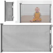 Łóżeczka i kojce - Bramka zabezpieczająca na schody 80 cm zwijana roleta do drzwi barierka ochronna szara UNIWERSALNY - miniaturka - grafika 1