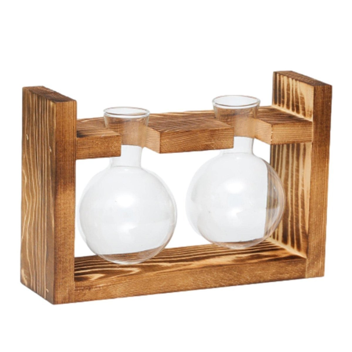 Terrarium dla roślin z drewnianym stojakiem, wisząca szklana doniczka na ścianę, stojak na stół w stylu retro z 2 butelkami na pąki