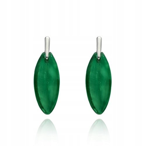 Kolczyki Krótkie Listek Z Zielonym Oczkiem Z Żywicy Sztyft