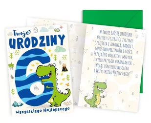 Karnet B6 Urodziny 6 dinozaur - Kukartka - Kartki okolicznościowe i zaproszenia - miniaturka - grafika 1