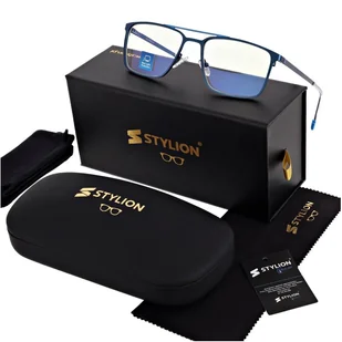 Męskie okulary PREMIUM +1.25 do czytania i komputera Blue Light+Antyrefleks STL280 niebieskie - Okulary korekcyjne, oprawki, szkła - miniaturka - grafika 1