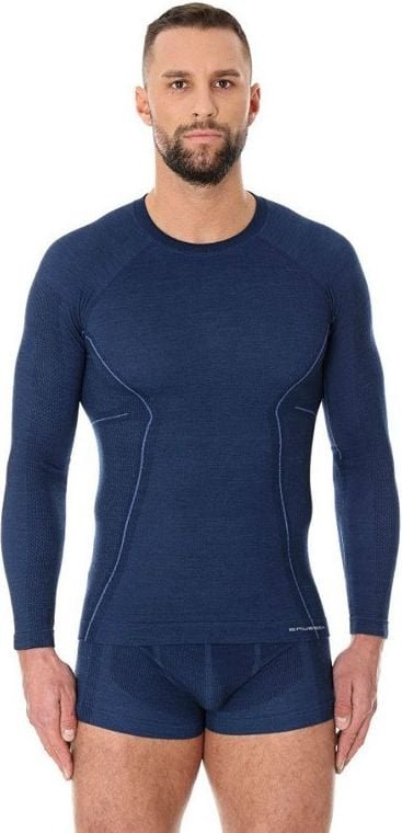 Brubeck Koszulka męska z długim rękawem ACTIVE WOOL granatowa r. M LS12820
