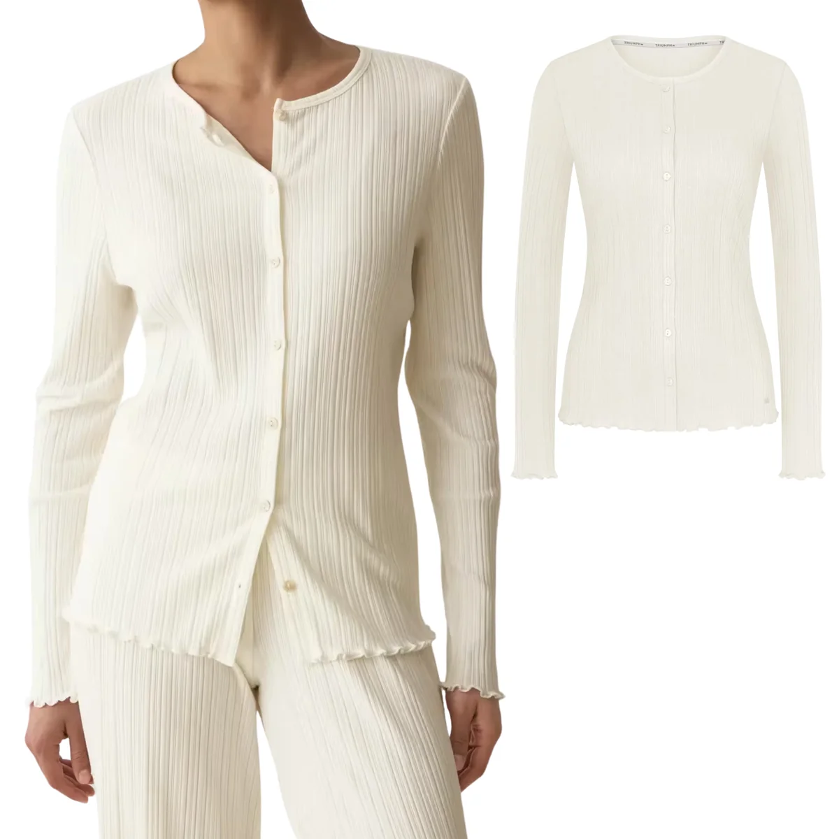 Koszulka z długim rękawem wygodna TRIUMPH VERSATILE RIB Cardigan LSL biała 40