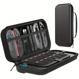 TEMU Zgodne z Nintendo Switch 2 EVA Zipper Carrying Case - Przestronna, ochronna torba podróżna z wieloma przegródkami, czarny siatkowy design - Akcesoria do Nintendo - miniaturka - grafika 1