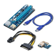Kontrolery - Qoltec Karta rozszerzeń Riser Qoltec PCI-E 1x-16x USB 3.0 ver.009S SATA/PCI-E 6pin 55507 - miniaturka - grafika 1