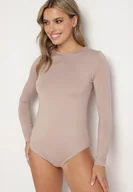 Body - Ciemnobeżowe Body w Klasycznym Stylu na Zatrzaski Emeriana - miniaturka - grafika 1