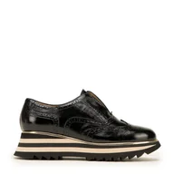 Półbuty męskie - Damskie wsuwane sneakersy z lakierowanej skóry czarne - miniaturka - grafika 1