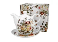 Dzbanki i imbryki - Duo Dzbanek Do Herbaty I Kawy Porcelanowy Z Filiżanką I Spodkiem Romantic Zahra Biały 0,35 L - miniaturka - grafika 1