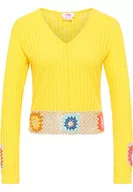 Swetry damskie - Sookie Damski sweter z szydełkowanym ściągaczem, Żółty, wielokolorowy., XL - miniaturka - grafika 1