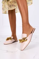 Klapki i japonki damskie - Beżowe klapki Casu ze złotym łańcuchem T500P - miniaturka - grafika 1