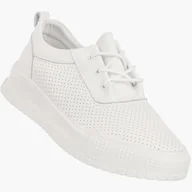 Półbuty damskie - Sneakersy Damskie Skórzane Buty Ażurowe Półbuty Casual Białe Goodin Biały 40 - miniaturka - grafika 1