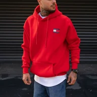 Bluzy męskie - ﻿Bluza Męska Tommy Hilfiger Jeans TH Czerwona z Kapturem Ciepła Prezent  L - miniaturka - grafika 1