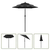 Parasole ogrodowe - The Living Store 3-poziomowy parasol na aluminiowym słupku - czarny - 2 m - Parasol Ogrodowy - miniaturka - grafika 1
