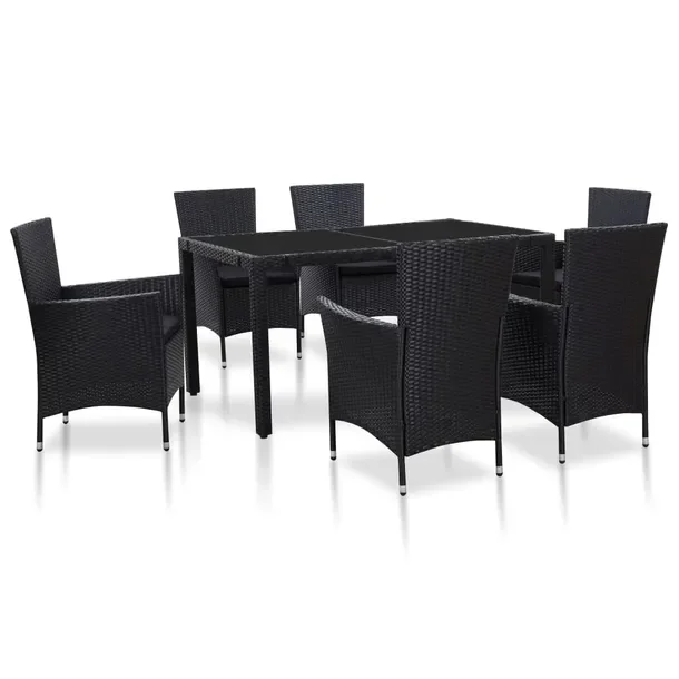 Elegancki zestaw mebli polirattanowych czarny, stół 150x90x75 cm, 6 krzes