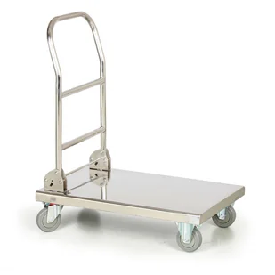 B2B Partner Nierdzewny wózek platformowy ze składaną rękojeścią, 720x410 mm WT-B00101 - Wózki magazynowe - miniaturka - grafika 1