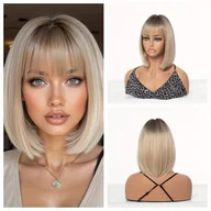 Pozostałe akcesoria fryzjerskie - TEMU Letnia Elegancka Krótka Prosta Peruka Bob z Blond Grzywką dla Kobiet – Oddychająca Siatkowa Czapka Różana, 100% Gęstość Pełnego Włosa, - miniaturka - grafika 1