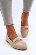 Mokasyny damskie - Mokasyny Damskie Z Łańcuchem Błyszczące Beżowe Aredilla 9988-73 - Zazoo - miniaturka - grafika 1