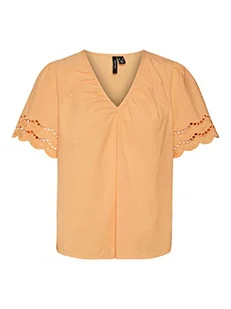 VERO MODA Women's VMSIV SS V-Neck TOP WVN BTQ bluzka, Mock Orange, M, Mock Orange, M - Bluzki damskie - miniaturka - grafika 1